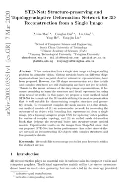 STD-Net: Structure-preserving and Topology-adaptive Deformation Network
  for 3D Reconstruction from a Single Image