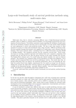 Large-scale benchmark study of survival prediction methods using
  multi-omics data