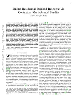 Online Residential Demand Response via Contextual Multi-Armed Bandits