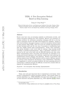 TEDL: A Text Encryption Method Based on Deep Learning