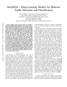 DeepMAL -- Deep Learning Models for Malware Traffic Detection and
  Classification
