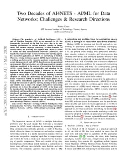 Two Decades of AI4NETS-AI/ML for Data Networks: Challenges & Research
  Directions