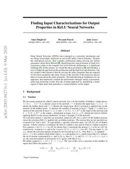 Finding Input Characterizations for Output Properties in ReLU Neural
  Networks