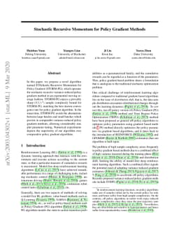Stochastic Recursive Momentum for Policy Gradient Methods