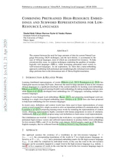 Combining Pretrained High-Resource Embeddings and Subword
  Representations for Low-Resource Languages