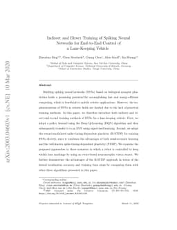 Indirect and Direct Training of Spiking Neural Networks for End-to-End
  Control of a Lane-Keeping Vehicle