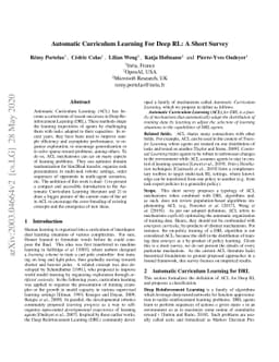 Automatic Curriculum Learning For Deep RL: A Short Survey
