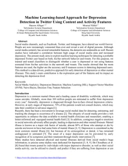 Machine Learning-based Approach for Depression Detection in Twitter
  Using Content and Activity Features