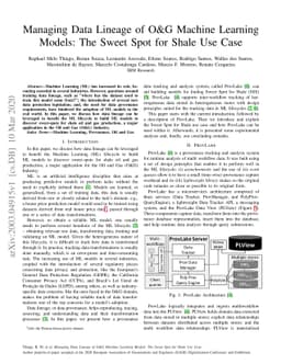 Managing Data Lineage of O&G Machine Learning Models: The Sweet Spot for
  Shale Use Case