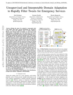 Unsupervised and Interpretable Domain Adaptation to Rapidly Filter
  Tweets for Emergency Services