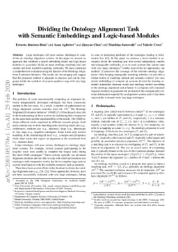 Dividing the Ontology Alignment Task with Semantic Embeddings and
  Logic-based Modules