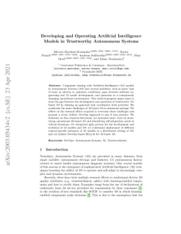 Developing and Operating Artificial Intelligence Models in Trustworthy
  Autonomous Systems