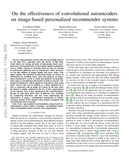 On the effectiveness of convolutional autoencoders on image-based
  personalized recommender systems
