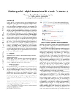 Review-guided Helpful Answer Identification in E-commerce