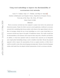 Using word embeddings to improve the discriminability of co-occurrence
  text networks