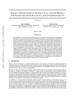Neural Generators of Sparse Local Linear Models for Achieving both
  Accuracy and Interpretability