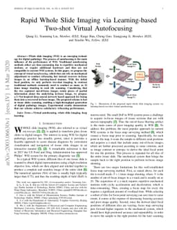 Rapid Whole Slide Imaging via Learning-based Two-shot Virtual
  Autofocusing