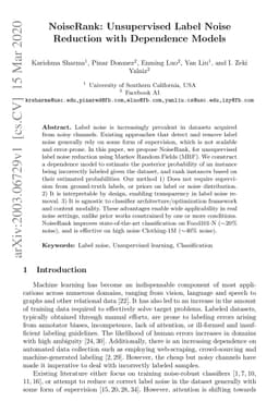 NoiseRank: Unsupervised Label Noise Reduction with Dependence Models