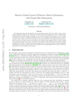 Discrete-Valued Latent Preference Matrix Estimation with Graph Side
  Information