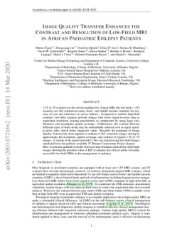 Image Quality Transfer Enhances Contrast and Resolution of Low-Field
  Brain MRI in African Paediatric Epilepsy Patients