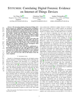 STITCHER: Correlating Digital Forensic Evidence on Internet-of-Things
  Devices