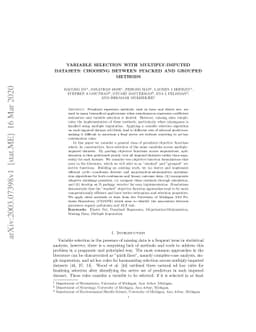 Variable selection with multiply-imputed datasets: choosing between
  stacked and grouped methods