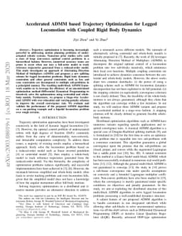 Accelerated ADMM based Trajectory Optimization for Legged Locomotion
  with Coupled Rigid Body Dynamics