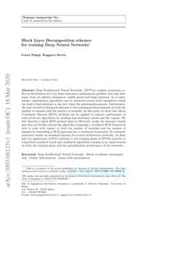 Block Layer Decomposition schemes for training Deep Neural Networks