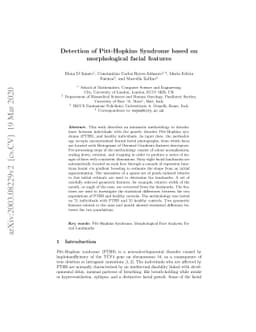 Detection of Pitt-Hopkins Syndrome based on morphological facial
  features
