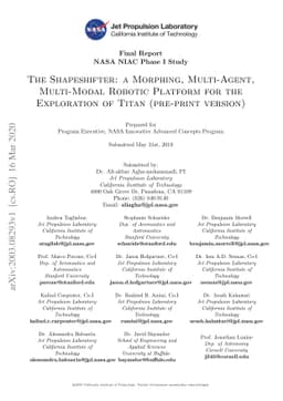 The Shapeshifter: a Morphing, Multi-Agent,Multi-Modal Robotic Platform
  for the Exploration of Titan (preprint version)