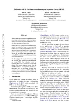 Beheshti-NER: Persian Named Entity Recognition Using BERT