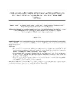 Hierarchical Severity Staging of Anterior Cruciate Ligament Injuries
  using Deep Learning with MRI Images