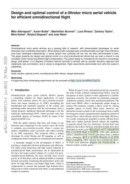 Design and optimal control of a tiltrotor micro aerial vehicle for
  efficient omnidirectional flight