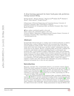 A deep learning approach for lower back-pain risk prediction during
  manual lifting