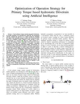 Optimization of Operation Strategy for Primary Torque based hydrostatic
  Drivetrain using Artificial Intelligence
