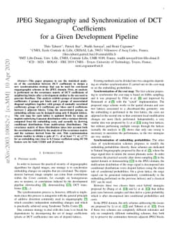 JPEG Steganography and Synchronization of DCT Coefficients for a Given
  Development Pipeline
