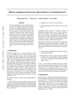 Efficient sampling generation from explicit densities via Normalizing
  Flows