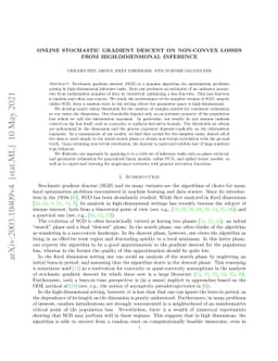 Online stochastic gradient descent on non-convex losses from
  high-dimensional inference