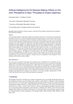 Artificial Intelligence for EU Decision-Making. Effects on Citizens
  Perceptions of Input, Throughput and Output Legitimacy