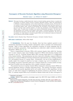 Convergence of Recursive Stochastic Algorithms using Wasserstein
  Divergence