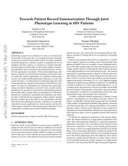 Towards Patient Record Summarization Through Joint Phenotype Learning in
  HIV Patients
