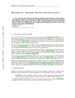 Masakhane -- Machine Translation For Africa