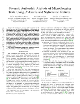 Forensic Authorship Analysis of Microblogging Texts Using N-Grams and
  Stylometric Features