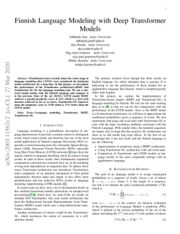 Finnish Language Modeling with Deep Transformer Models