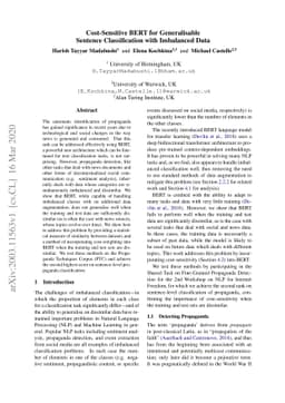Cost-Sensitive BERT for Generalisable Sentence Classification with
  Imbalanced Data