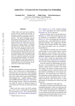 Author2Vec: A Framework for Generating User Embedding