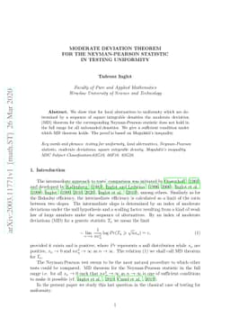 Moderate deviation theorem for the Neyman-Pearson statistic in testing
  uniformity