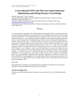 A Novel Hybrid GWO with WOA for Global Numerical Optimization and
  Solving Pressure Vessel Design