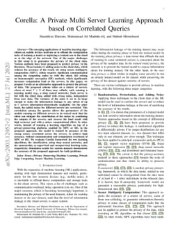 Corella: A Private Multi Server Learning Approach based on Correlated
  Queries