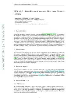 FFR V1.0: Fon-French Neural Machine Translation